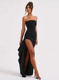 Sexy Strapless Backless High Split Maxi Dress For Women Black Off-shoulder Sleeveless Bodycon Club Party Long Dress Clothes