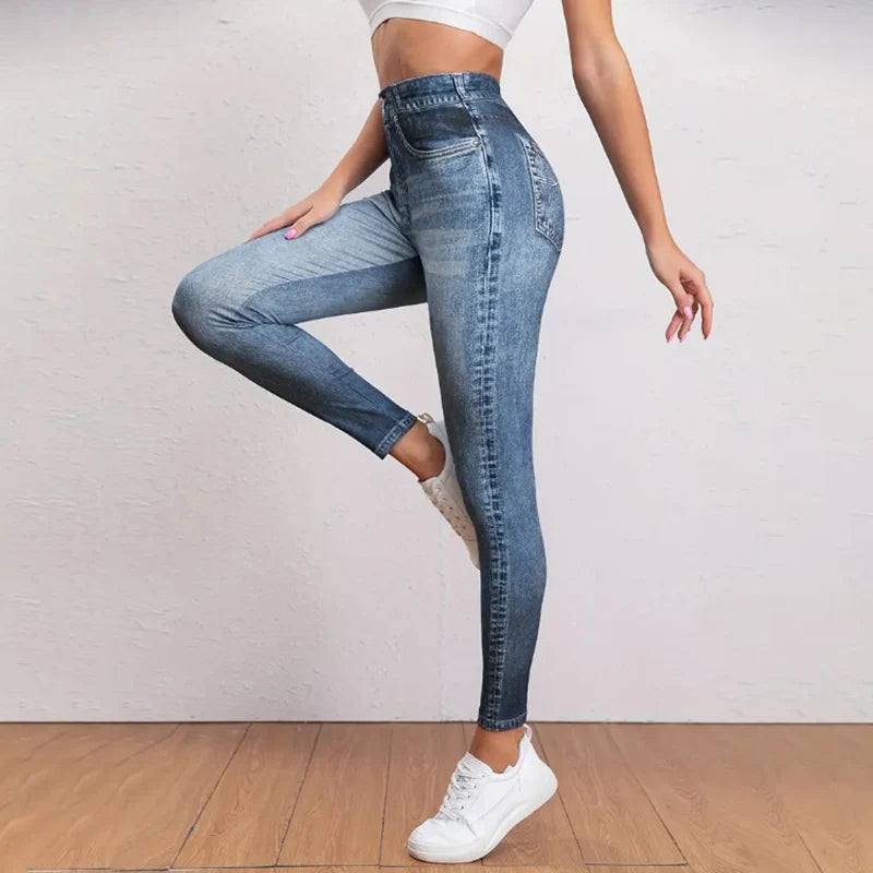 2025 Autumn Winter Denim Yoga Pants Women Vintage Casual Skinny Jeans Tights Woman Pocket High Waist Outdoor Joggers Trousers