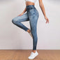 2025 Autumn Winter Denim Yoga Pants Women Vintage Casual Skinny Jeans Tights Woman Pocket High Waist Outdoor Joggers Trousers