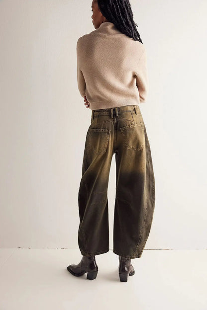 Cotton Denim Long Jeans For Women Trousers Casual  High Waisted Jeans Cropped Pants For Spring Summer Boho Beach Baggy Jeans