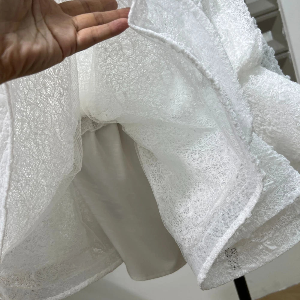 Chic Sheer Three Pieces Mini Dresses For Women Sexy O Neck Long Sleeve Tops Shorts Celebrity See Through Birthday Luxury Outfit