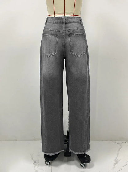 High-waisted Straight-leg Furred Jeans, Women's New Fashion High-waisted Wide-leg Pants Jeans,spring and Autumn for Women Y2k