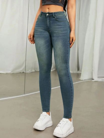 High Waisted Skinny Jeans Woman Clothes Vintage Wash Slim Fit Ideal for Casual Outings Street Fashion Trendy Looks