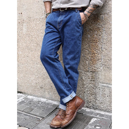 Saucezhan  315XX-18SX Men Jeans Washed Jeans Selvedge Denim Jeans for Men Distressed Jeans Taper Fit  Zipper Fly  18 oz