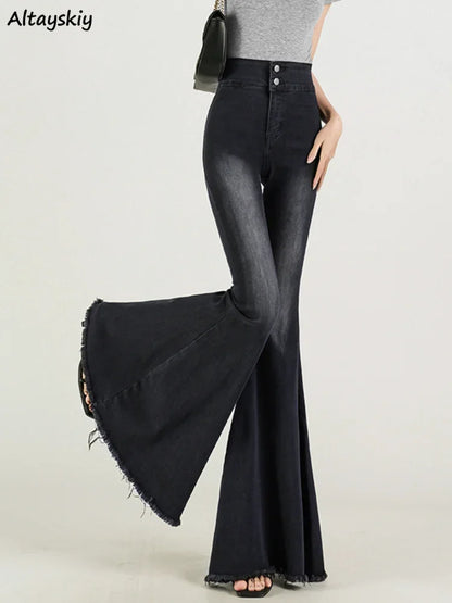 Skinny Jeans for Women Black Sexy Cool Girls Spring Summer Full Length Flare High Waist Do Old Casual Washed New Simple Design