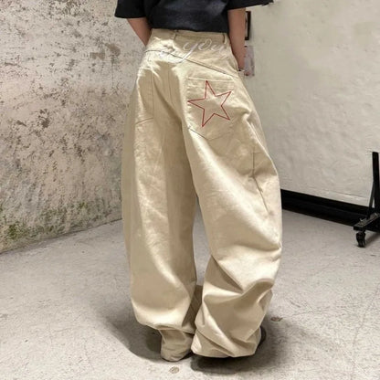 Female Clothing High Waist Denim Jeans Baggy Wide Leg Star Jeans Women Y2k Retro Loose Casual Pants Lady