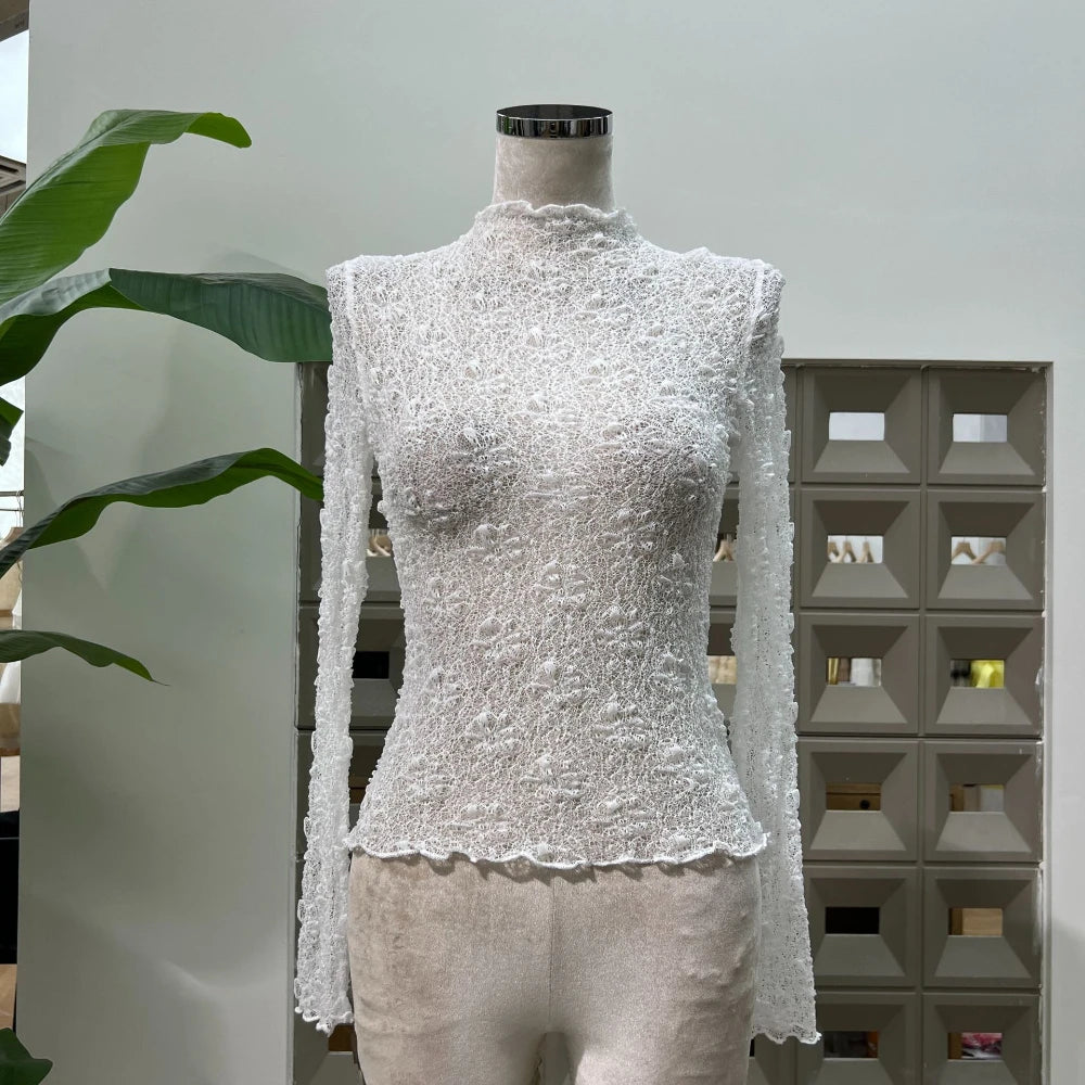 Chic Sheer Three Pieces Mini Dresses For Women Sexy O Neck Long Sleeve Tops Shorts Celebrity See Through Birthday Luxury Outfit