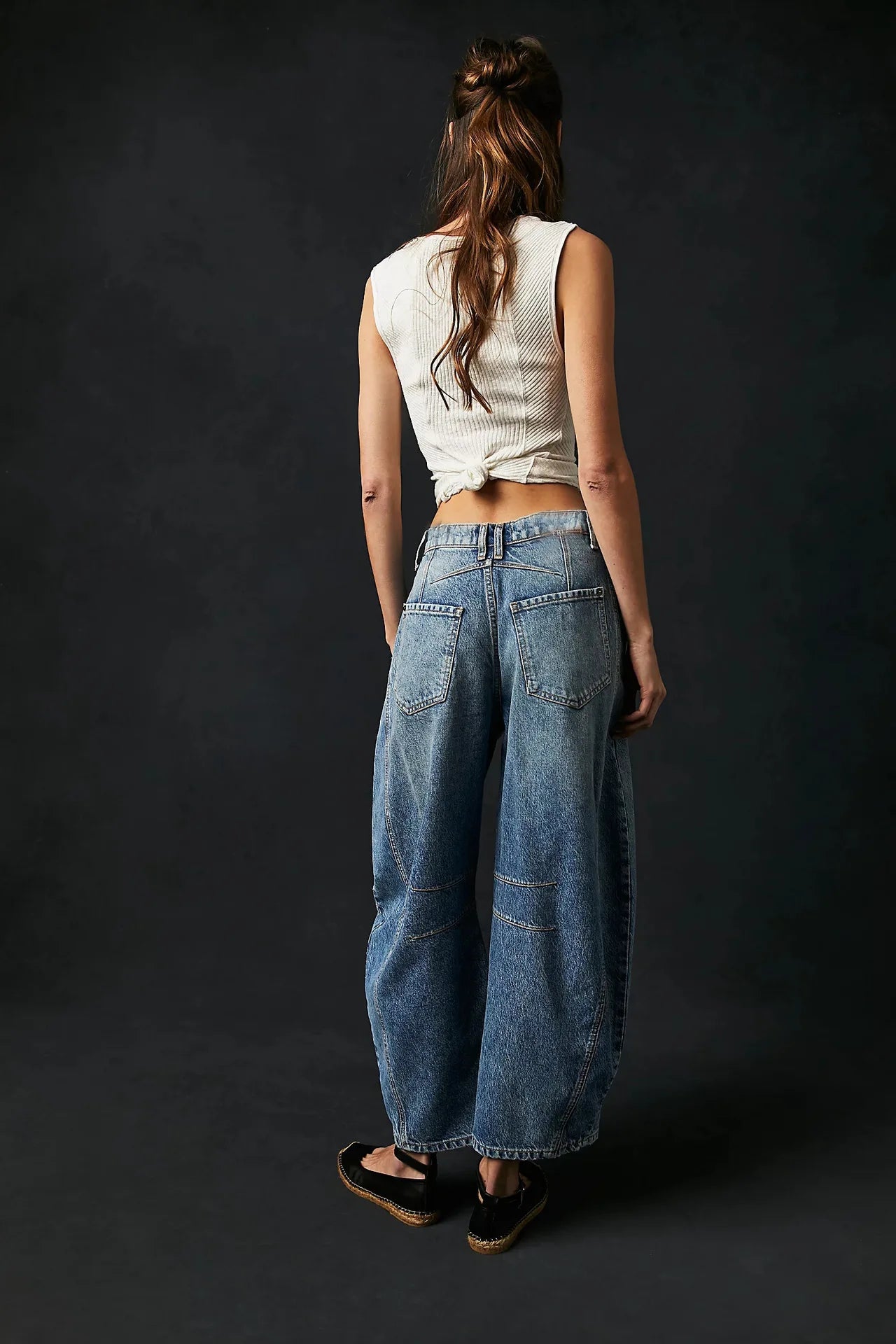 Cotton Denim Long Jeans For Women Trousers Casual  High Waisted Jeans Cropped Pants For Spring Summer Boho Beach Baggy Jeans