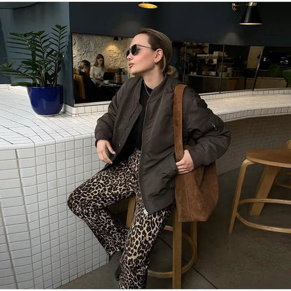 High-Waisted Leopard Print Denim Jeans for Women Retro Slim Straight Leg Trousers Vintage Y2k Hip Hop Streetwear Lady Fashion