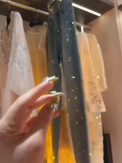 Blue Heavy Embellied Design Women's Jeans Loose Fit Straight Leg Wide Leg Pants Versatile Slimming Spring Summer New Arrival