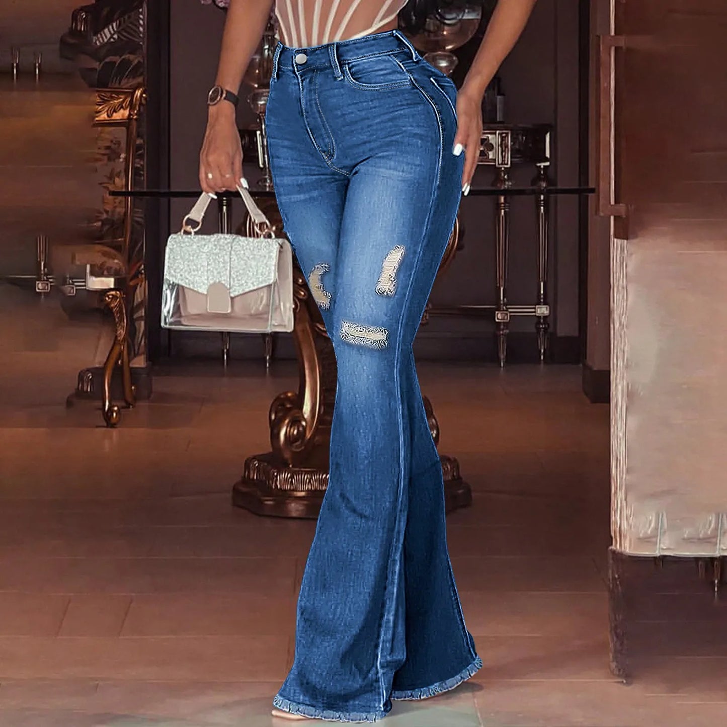 Womens Jeans Retro Solid Color High Waist Stretch Denim Pants Sexy Design Jeans Fashion Streetwear Daily Female Elastic Trousers