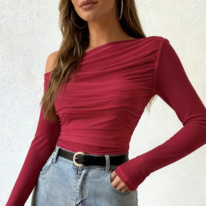 Autumn Winter Top Women 2025 Fall Fashion Off The Shoulder Long Sleeve Shirts Crop Tops Slim Fit Blouses Y2K Clothing Streetwear