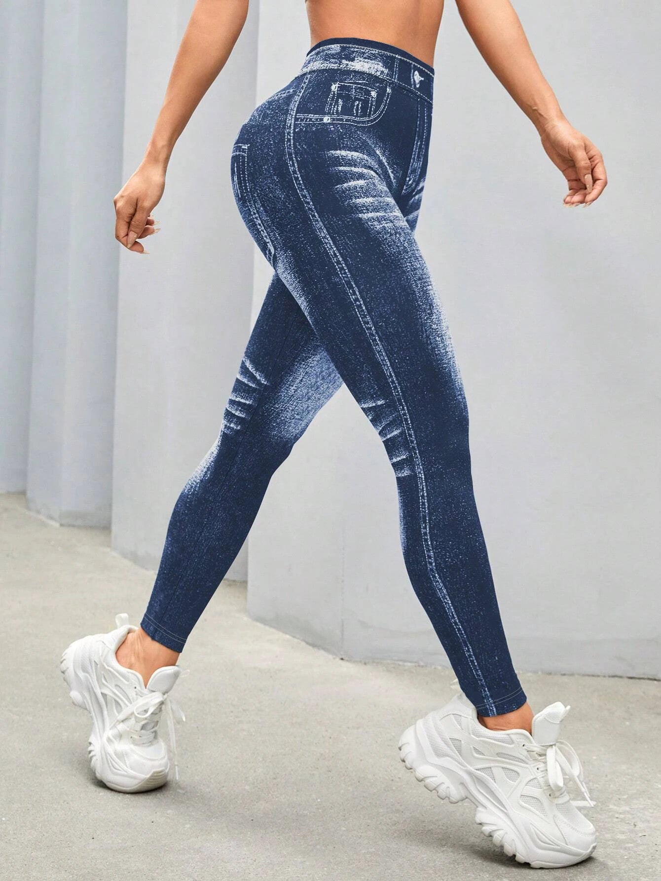 Women Imitation Jeans Leggings Gym Yoga Pants Casual Elastic Workout Exercise Fitness Running Tights Leggings
