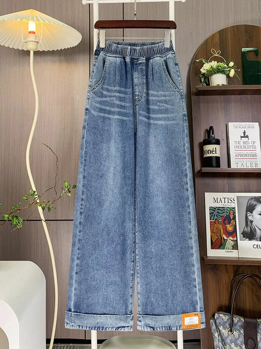 Autumn Winter 2025 Denim Jeans For Women High Waist Blue Color Wide Leg Loose Denim Pants Trousers High Street Women's Jeans