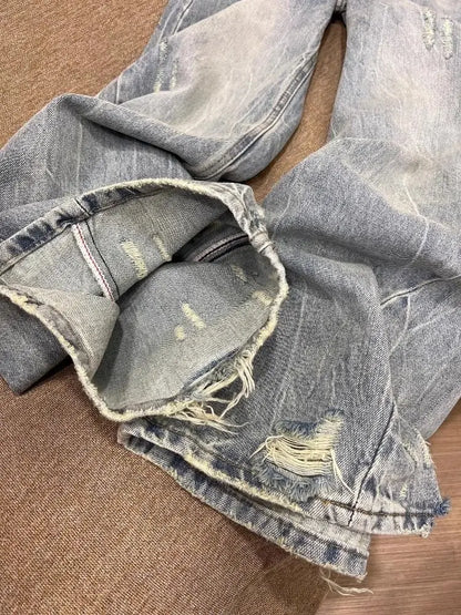 Baggy Jeans Women Clothing Street Retro Washing and Aging Ripped Jeans for Women Casual Wide-leg High Waisted Jeans Woman Pants