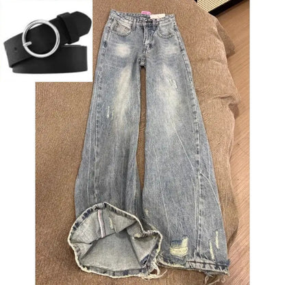 Baggy Jeans Women Clothing Street Retro Washing and Aging Ripped Jeans for Women Casual Wide-leg High Waisted Jeans Woman Pants
