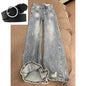 Baggy Jeans Women Clothing Street Retro Washing and Aging Ripped Jeans for Women Casual Wide-leg High Waisted Jeans Woman Pants