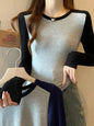 Spring Autumn Tops for Women Tshirt Turn Down Collar Long Sleeve Beige Blue Chic Y2k Fashion Patchwork 2025 T Shirts
