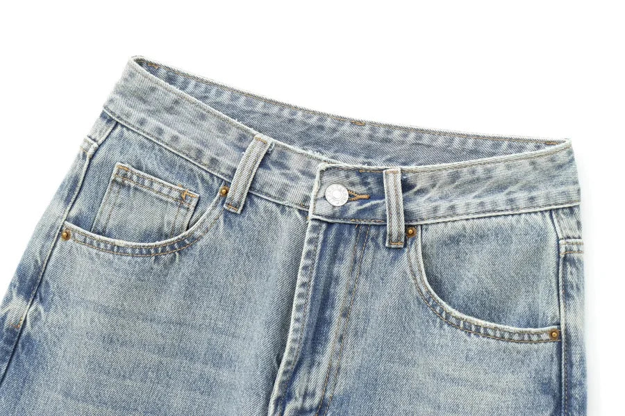 ETJ Wide-leg high-waisted jeans  women's classic everything with five pockets washed soft comfortable ultra-long jeans6045022