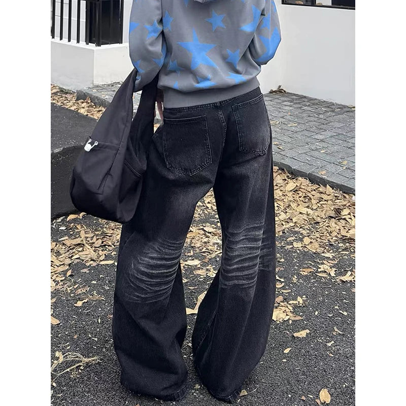 YIBASHU Women Y2k Jeans Harajuku Aesthetic Japanese 2000s Style Baggy Denim Trousers Vintage Oversize Jean Pants Trashy Clothes