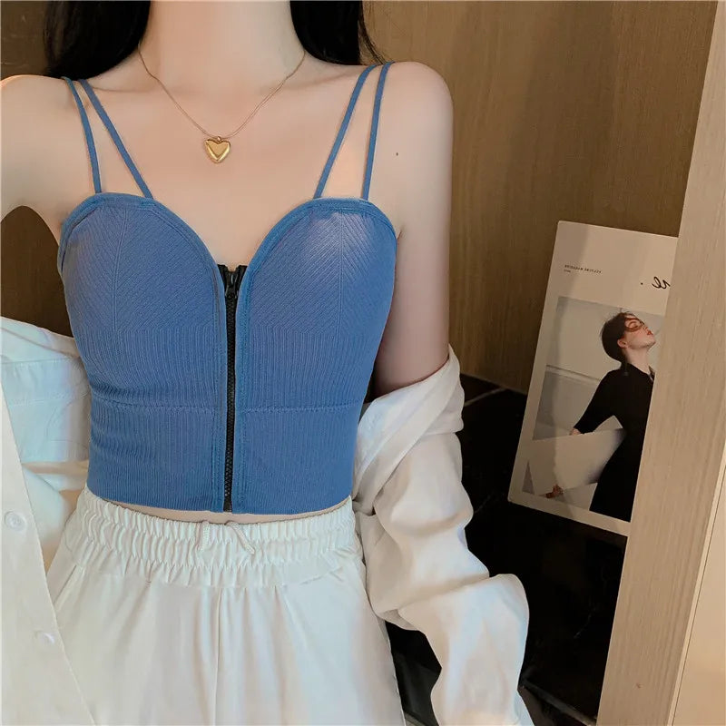 HELIAR Ziper Fly Crop Tops Wish Padded Underwear Tube Tops Women Cottons Crop Tops Basic Tops Women Basic Crop Tops 2025 Summer