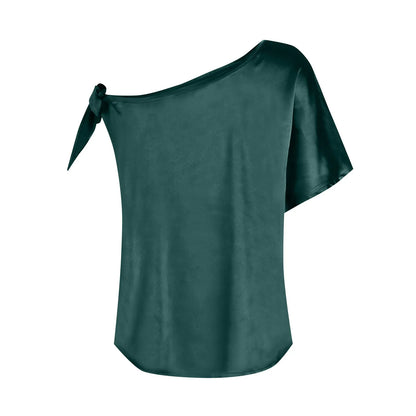 Womens Tops 2024 Pullover Fashionable And Sexy Women'S Solid Color Satin Pullover One-Shoulder Sleeveless Top топ летний