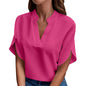 Summer Tops For Women Blouse 2024 Fashion Short Sleeve Solid V Neck Loose Shirts And Blouses Elegant Laies White Tops