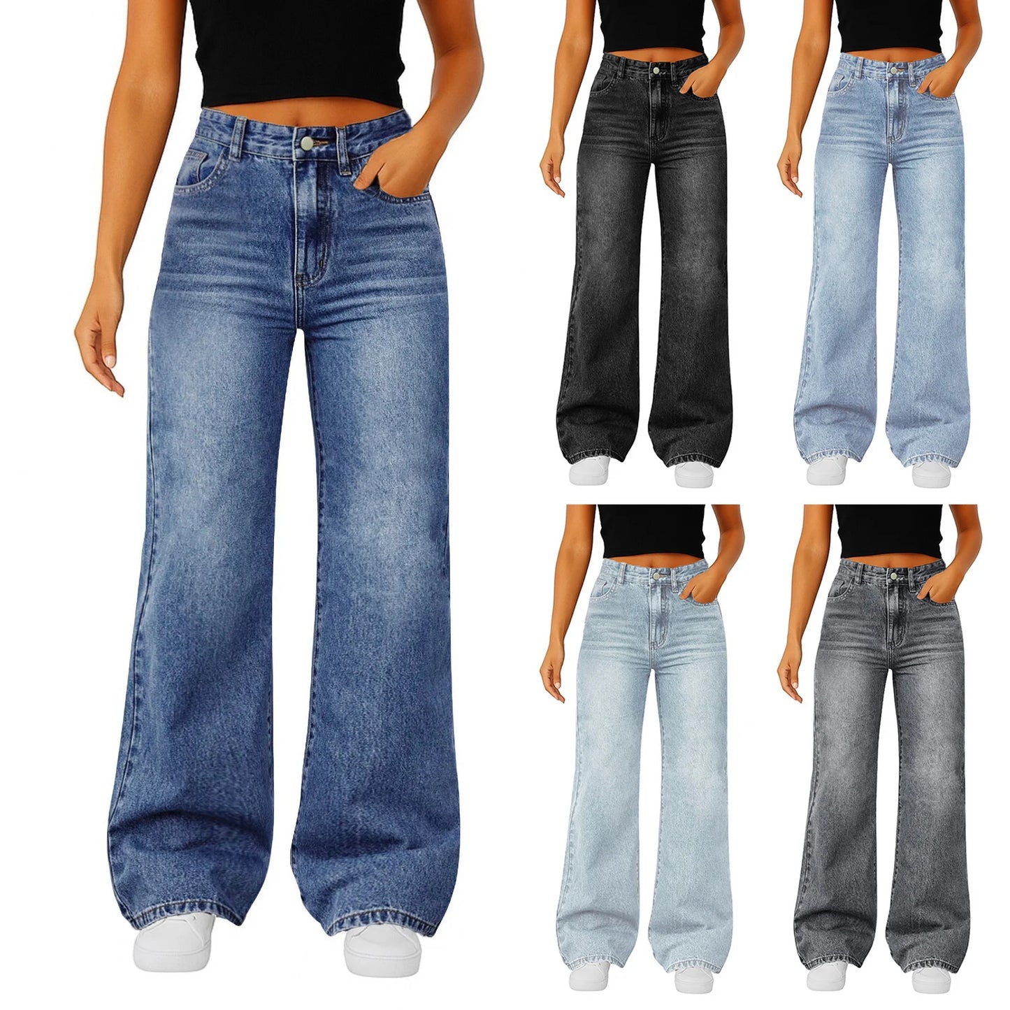Women Fashion Popular Denim Trousers Minimalist Solid Color Straight Jeans Female Soft Comfortable Daily Office Leisure Pants