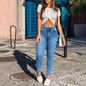 Women's Skinny Jeans 2025 Summer New Fashion Solid Color Buttoned Pocket Zipper Design High Waist Casual Daily