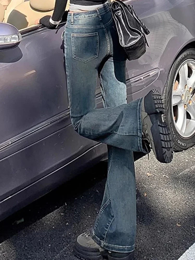 Woman New High Waist Fashion Flare Jeans Female Slim Fit Designer Denim Bell Bottom Pants Girls Retro Blue Black Gray Trousers