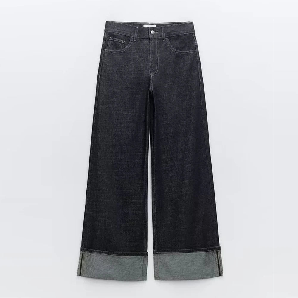 Women's New High-Waisted Jeans Slim High-Waisted Trailing Trousers Rolled Leg Loose Jeans Fashion Casual Wide-Leg Jeans
