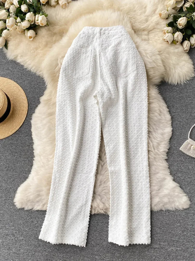 Ripped Jeans for Women Casual Streetwear New Spring Autumn High Waist Straight Leg Pants Fashion White Blue Denim Trousers