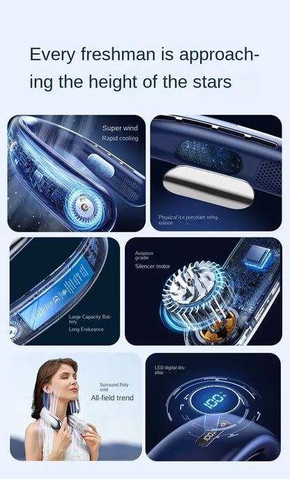 Xiaomi Portable Neck Fan Mini Bladeless Silent Neckband Fan USB Rechargeable 3 Speeds Mute Wireless Electric Cooler For Sport