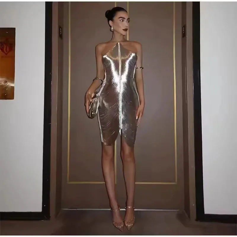 Fringe V-neck Mini Dress Halterneck Vestidos Women Elegant Cut Out Short Dress Fashion Patchwork Asymmetric Tassel Decor Dresses