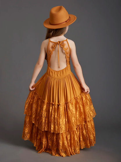 Plus Size Princess Girls Lace Long Dresses Baby Kids Flower Wedding Christmas Party Vestidos Children Clothing For 3-15 Years