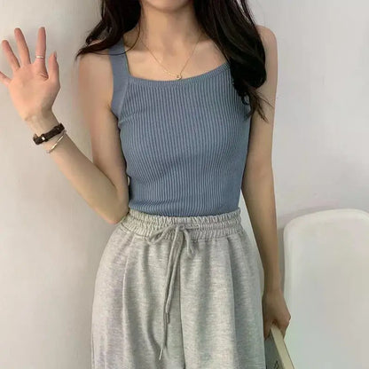 2025 Spring Women Crop Tops Strapy Casual Camis Sleeveless Tank Tops Cute Casual Tops Plain Camis Square Tops for Women Korean