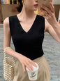 AOSSVIAO 2025 Summer Women Knitted Tank Tops Women Thin Tops Basic Casual Tank Tops V-neck Tees Sleeveless Tops For Women