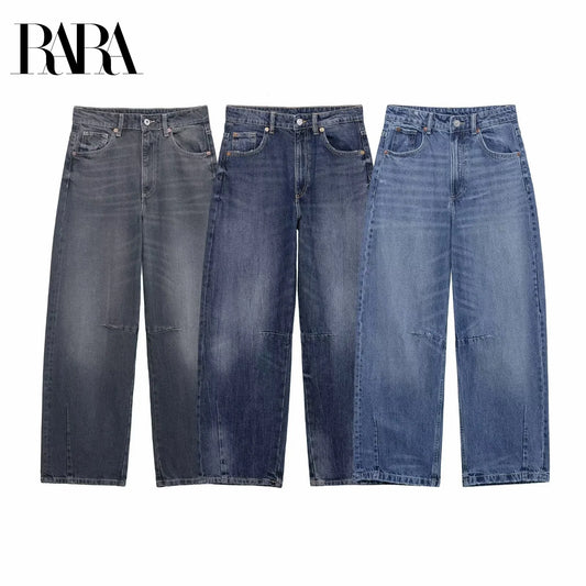 RARA Women's Straight Cut Jeans with Traditional Five Pocket Design Button Fly and Stitched Detailing for Casual Outfits