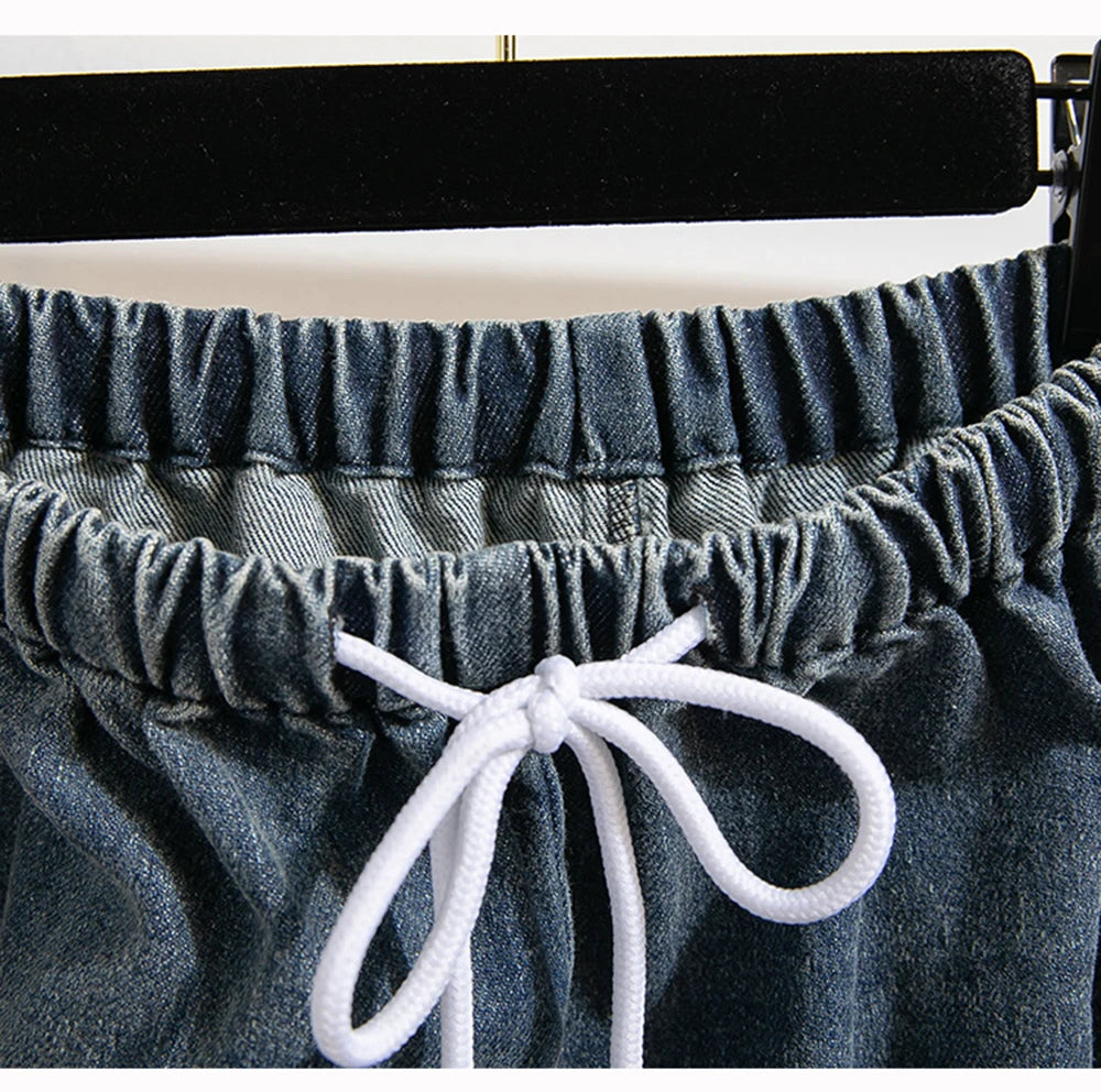 Oversized Jeans Women's 2025 New Spring Autumn Elastic Waist Lace-up Loose Gradient Wide Leg Long Female Denim Pants