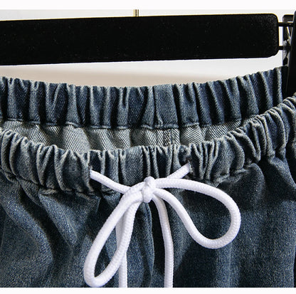 Oversized Jeans Women's 2025 New Spring Autumn Elastic Waist Lace-up Loose Gradient Wide Leg Long Female Denim Pants