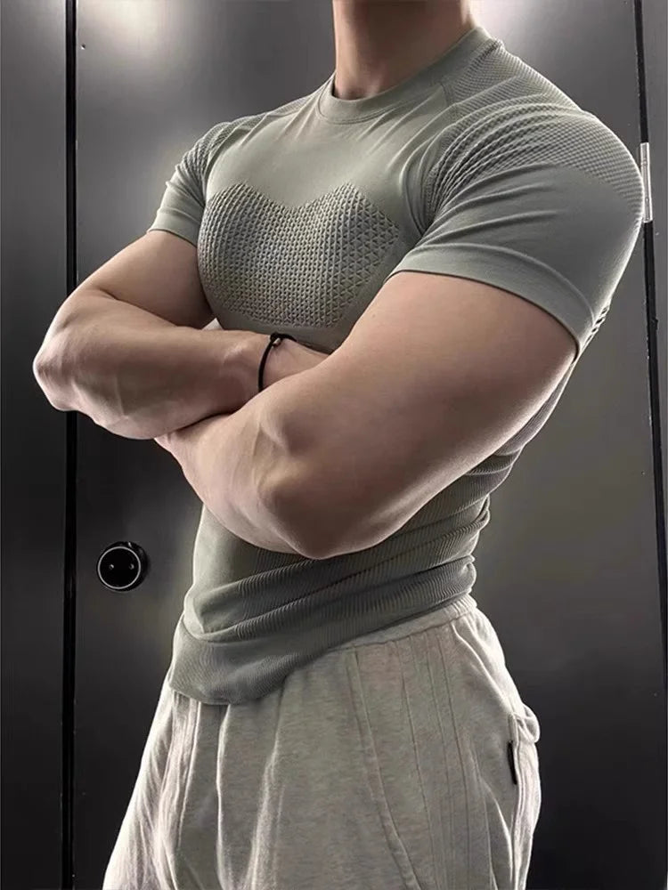 een Fitn Training Clothes Qui Dry ort Sve Men's Summer Running Sports Crion Elastic Muscle T-irt