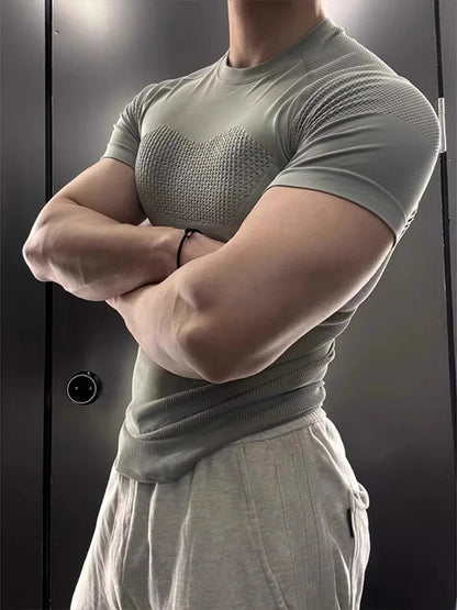 een Fitn Training Clothes Qui Dry ort Sve Men's Summer Running Sports Crion Elastic Muscle T-irt