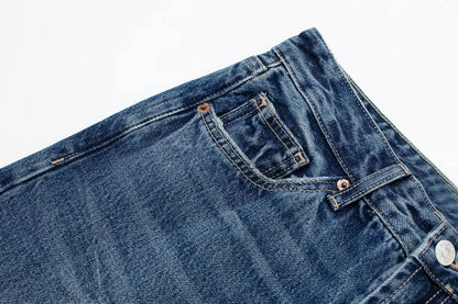 HH Female Fashion Denim Jeans Loose Solid Long Pants With Gradient All Match Streetwear Mujer Casual Baggy Chic Trousers