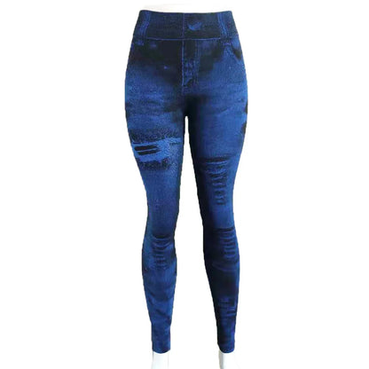 Women Imitation Distressed Denim Jeans Leggings High Waist Pants Fitness Slim Legg Mujer 2022 Sport Push Up Leggings for Women