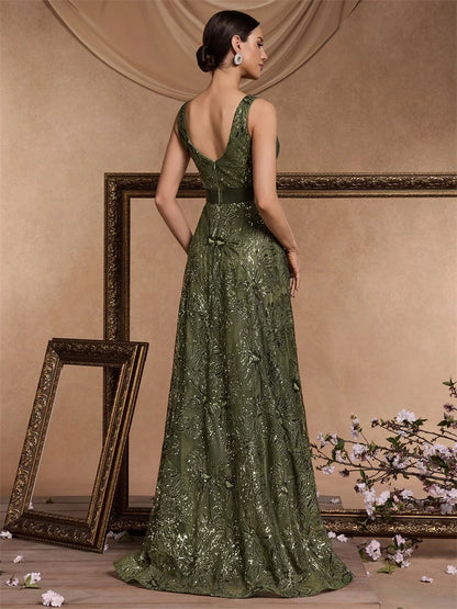 Luxury Sexy Deep V-Neck Sequins Blue Evening Dresses Women Elegant V-back Wedding Party Long Prom Cocktail Dress