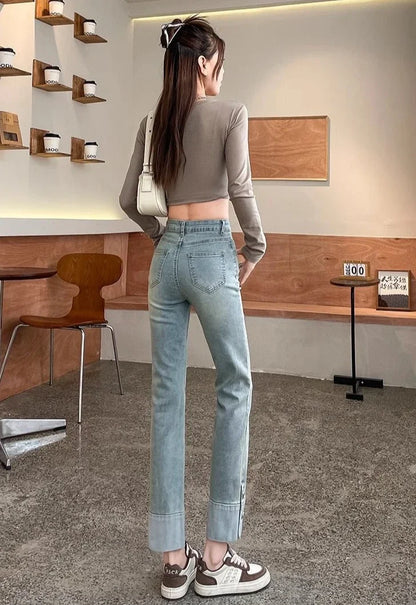Woman Jeans High Waist Straight Leg Denim Pants for Women  Fitted Vintage Chic and Elegant Unique 90s Teenagers Vibrant Trousers