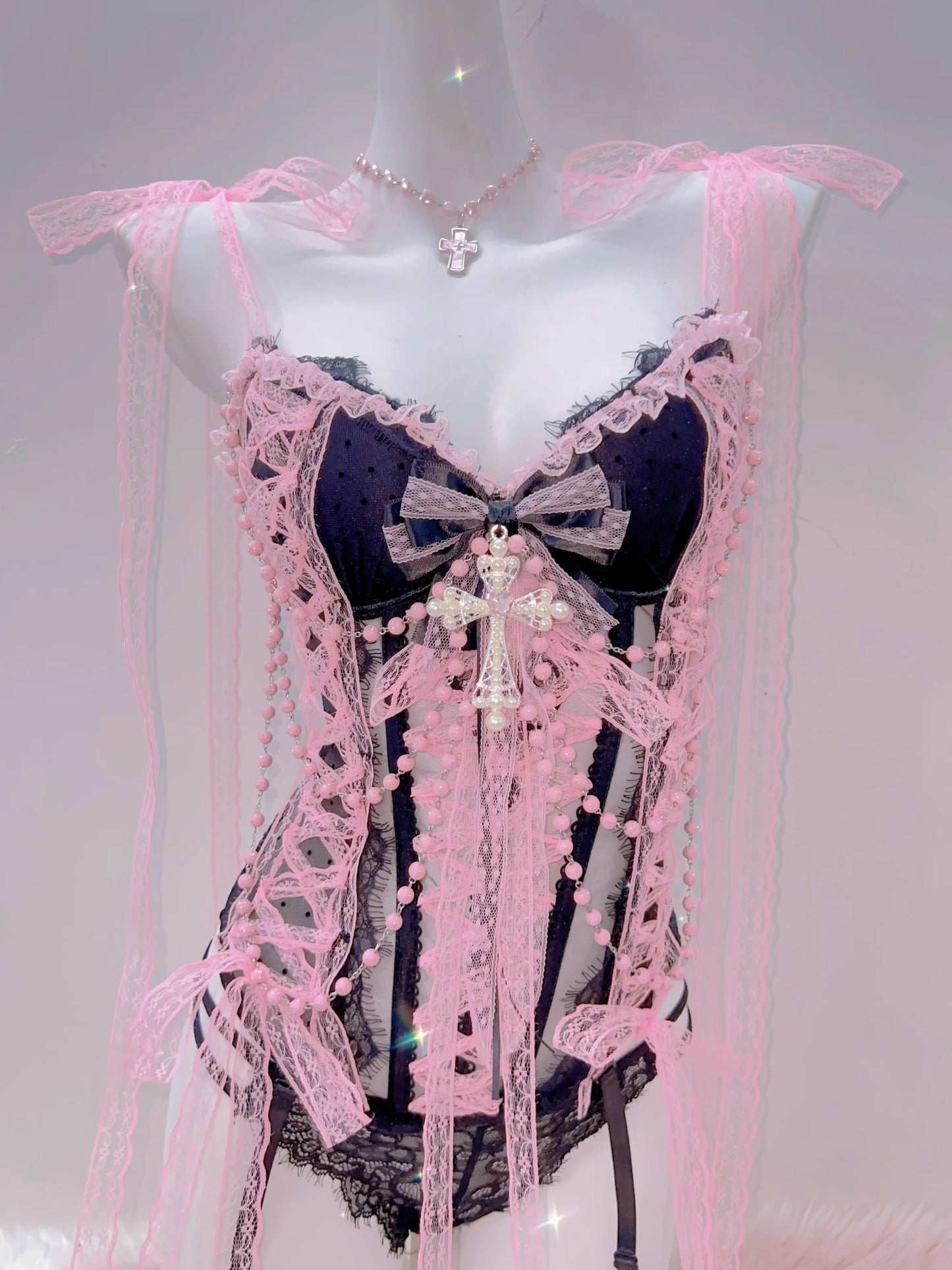 Cross Tank Tops Lace Tank Tops Pink crop top  gothic  tank tops  y2k tops y2k fashion LolitaTank TopsKawaii Tank Tops   bow tops