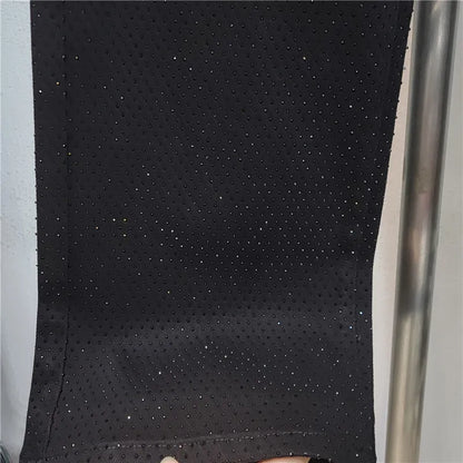 2025 New Fashion Summer Women's Jeans High Waist Single Sided Full Rhinestone Black Straight Wide Leg Denim Pants