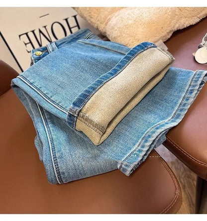 Flared Jeans for Women 25 Autumn Winter New Arrival Plus Velvet Elastic Retro Slim Sexy Petite Long Pants