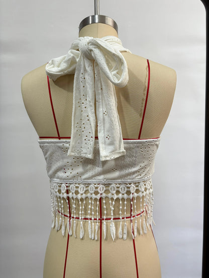 Tank Top Women Fashion Summer Sexy Halter White Lace-up Tassel Tanks Camis Women Tops Ropa De Mujer Clothes for Women 2025 Q276